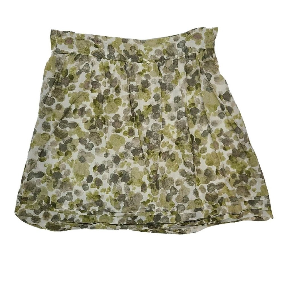 ANN TAYLOR‎ LOFT Green Circles 100% Cotton Side Zip Skirt Womens Size 4